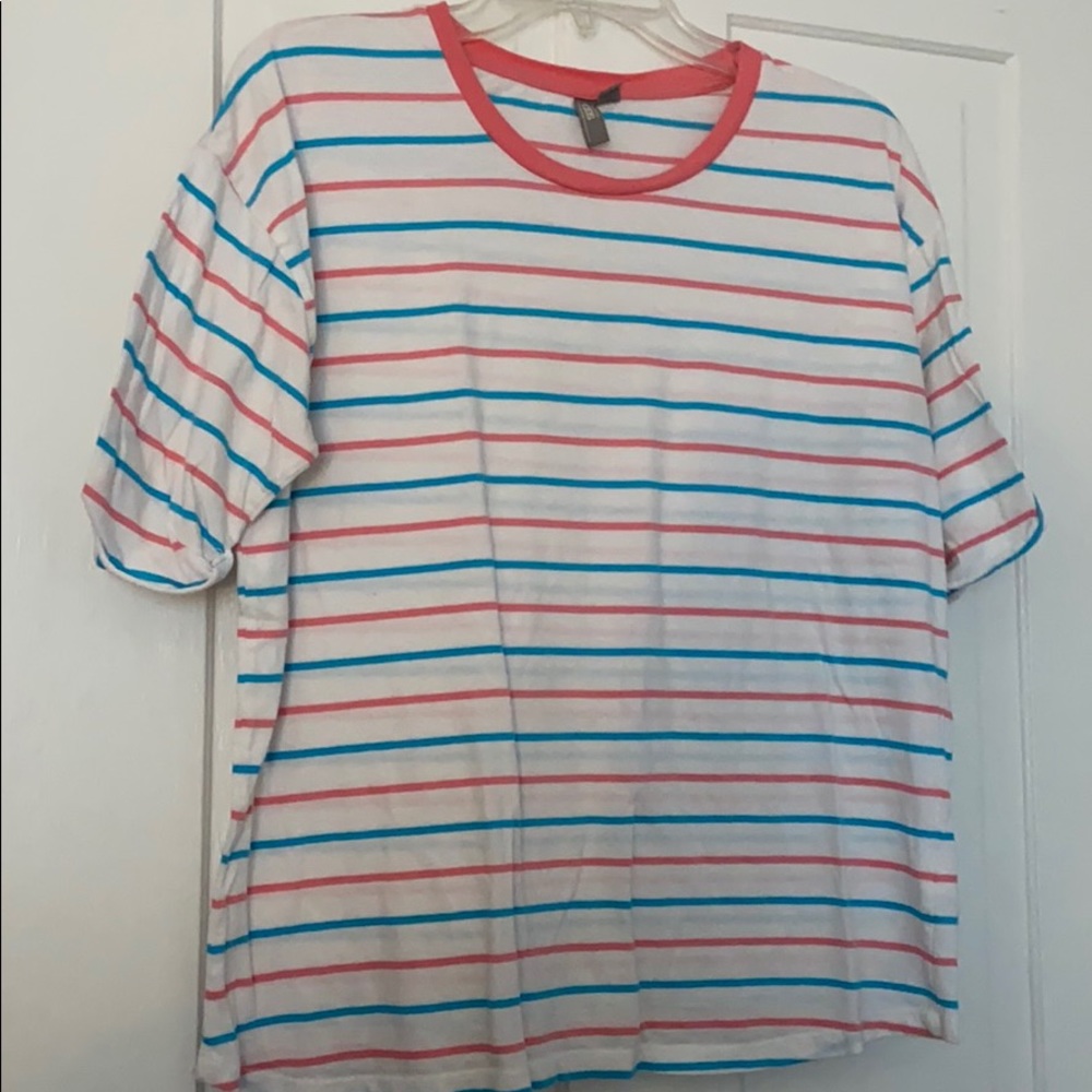 Asos pink and blue striped boxy tee size 8